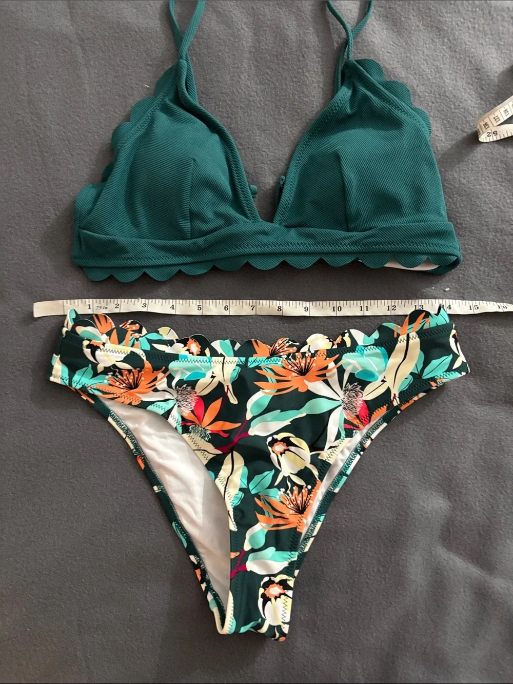 Scallop Trim Tropical Floral Bikini Set Green Medium